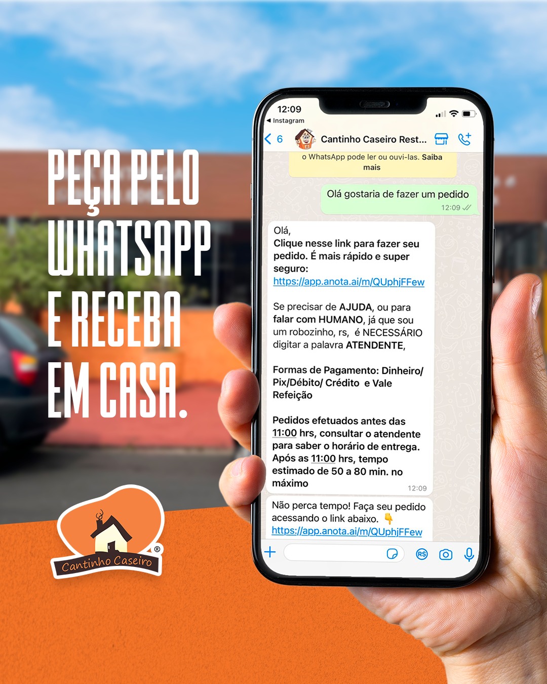 Pedido pelo WhatsApp com link do Anota AI